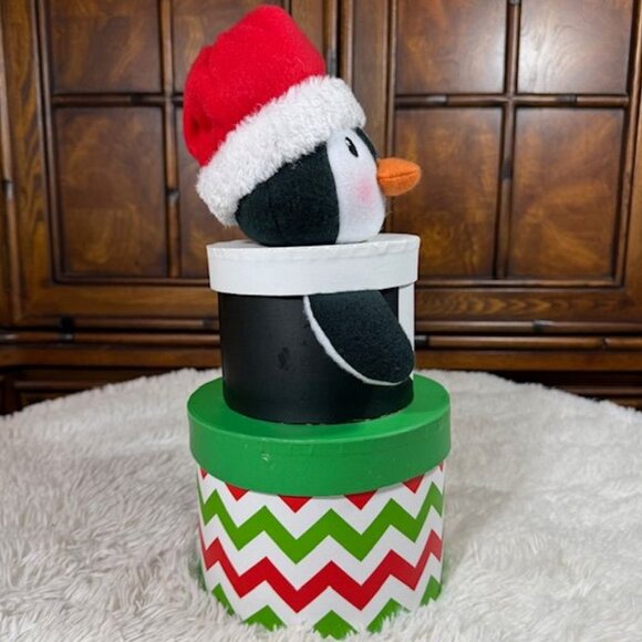 Vintage Dan Dee Collector's Choice Penguin Double Box + Green Velvet Santa Hat - Picture 6 of 16